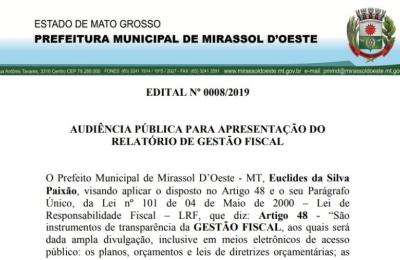 AUDI&Ecirc;NCIA P&Uacute;BLICA PARA APRESENTA&Ccedil;&Atilde;O DO RELAT&Oacute;RIO DE GEST&Atilde;O FISCAL
