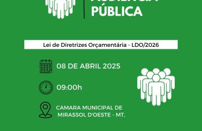 Prefeitura de Mirassol D&rsquo;Oeste Convoca Popula&ccedil;&atilde;o para Audi&ecirc;ncia P&uacute;blica sobre a LDO 2026