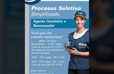 IBGE abre 3.549 vagas para o Censo 2020 para agentes e recenseadores em MT