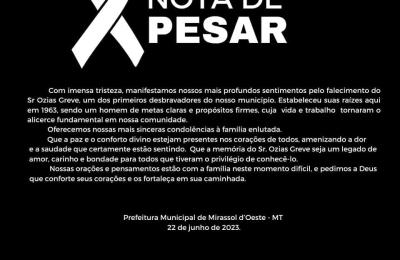 NOTA DE FALECIMENTO DO SR. OZIAS GREVE!