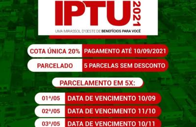 CALEND&Aacute;RIO PARA O PAGAMENTOS DO IPTU 2021!!!