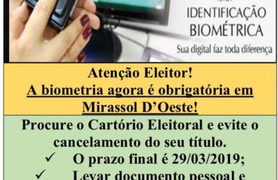A biometria agora &eacute; obrigat&oacute;ria em Mirassol D'Oeste