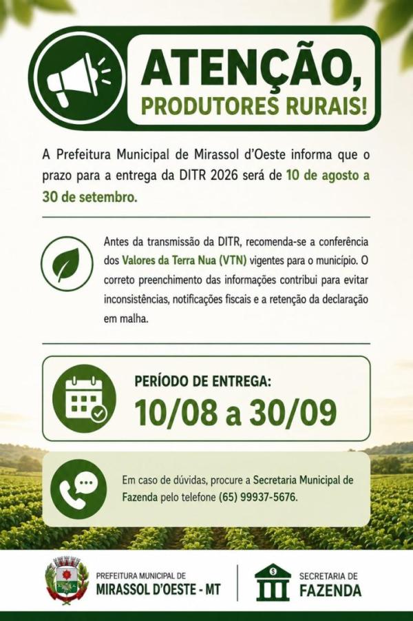 ITR 2026: prazo para produtores rurais
